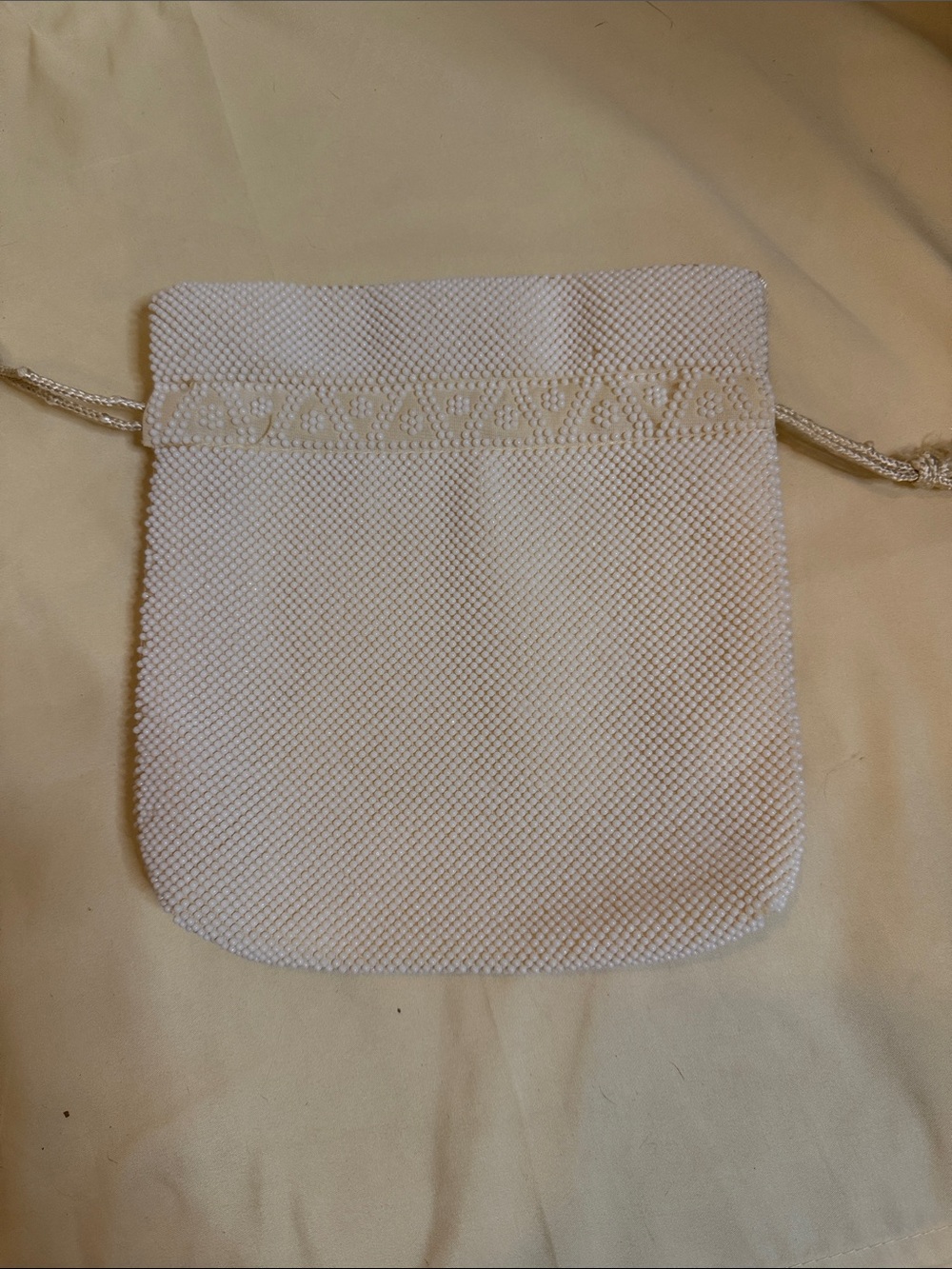 Cream Beaded Mini Drawstring Bag